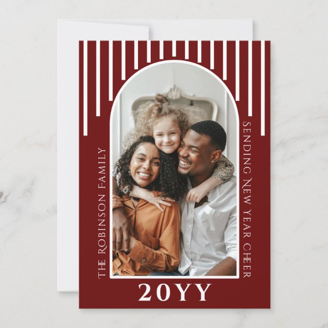 Modern New Year Cheer Photo Card Message on Back (Front)