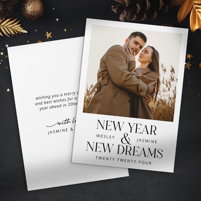 Modern New Year New Dreams Christmas Couple Photo Holiday Card (Creator Uploaded)