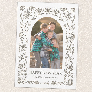 Modern New Year Photo Botanical Arch Holiday Card