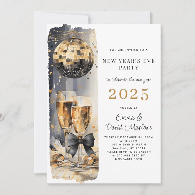 Modern New Year's Eve 2025 Disco Ball Invitation (Front)