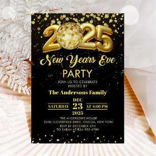 Modern New Year's Eve Party 2025 Gold Glitter Invitation