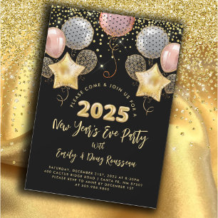 Modern New Year's Eve Party 2025 Rose Gold Glitter Invitation
