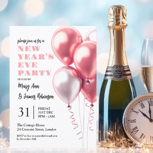 MODERN New Years Eve Party Blush Pink Balloons Invitation