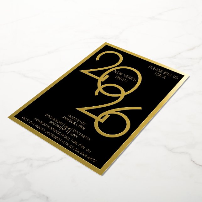 Modern New Year's Eve Party Foil Invitation (Rotated)