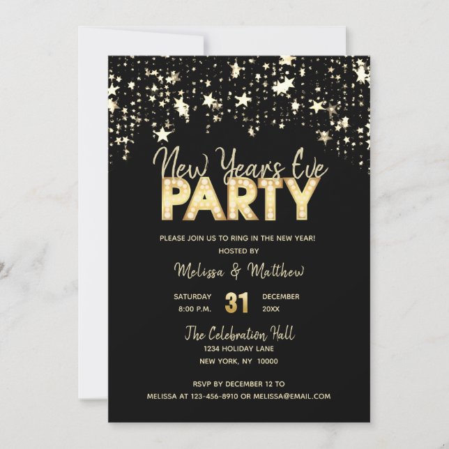 Modern NEW YEAR'S EVE Party Gold Glitter Lights Invitation (Front)