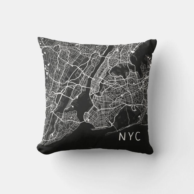 Modern New York City Map | NYC | Black & White Cushion (Front)
