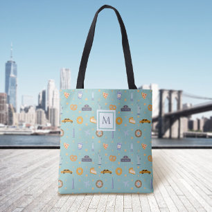 Modern New York City Pattern Green  Monogram Tote Bag
