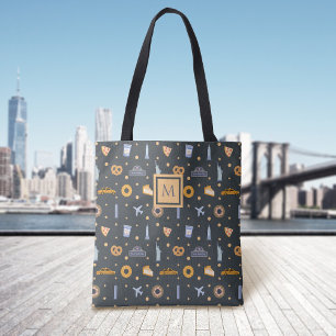 Modern New York City Pattern Grey Monogram Tote Bag
