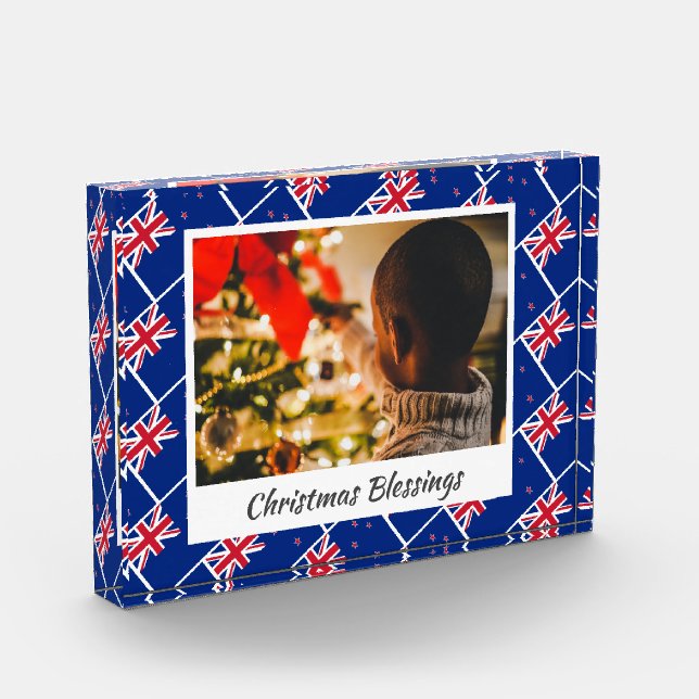 Modern NEW ZEALAND FLAG Christmas Keepsake Photo Block (Left)