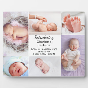 Modern Newborn Baby Birth Stats & Photo Collage Plaque