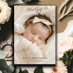 Modern Newborn Baby Girl Photo Birth Announcement