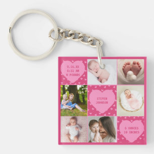 Modern Newborn Baby Personalised 6 Photo Collage  Key Ring