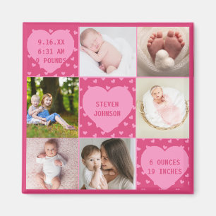 Modern Newborn Baby Personalised 6 Photo Collage Magnet