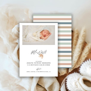 Modern Newborn Baby Photo Hello World  Announcement