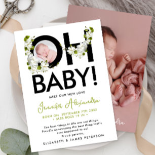 Modern Newborn Gender Neutral Floral Announcement