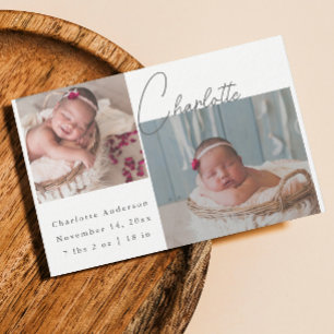 Modern Newborn Photo Elegant Calligraphy Birth Announcement