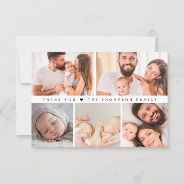 Modern Newborn photos baby thank you custom note Announcement (Front)