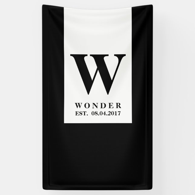 Modern Newly Wed Monogram | Black Minimalist Logo Banner (Vertical)