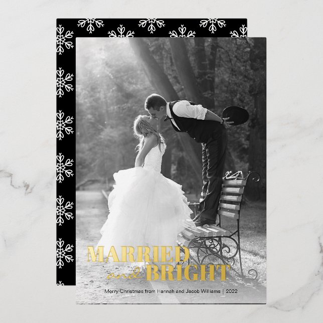 Modern Newlywed Christmas Foil Holiday Card (Front/Back)
