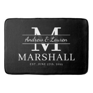 Modern Newlywed Couple Monogrammed Just Married Bath Mat