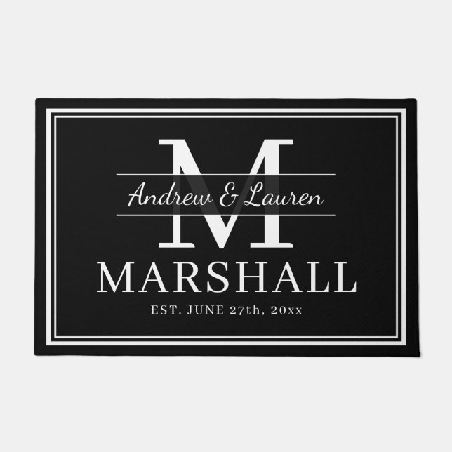 Modern Newlywed Couple Monogrammed Just Married Doormat (Front)