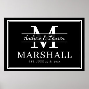 Modern Newlywed Couple Monogrammed Just Married Poster