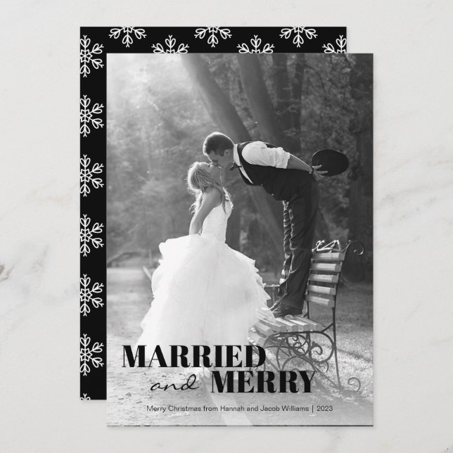 Modern Newlywed Married and Merry Christmas Holiday Card (Front/Back)