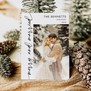 Modern Newlywed Merry & Married Photo Holiday Card