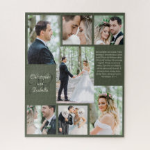 Modern Newlywed Photo Collage Names Monogram Text