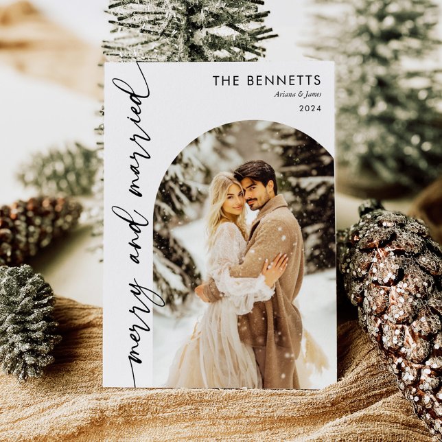 Modern Newlywed Photo Merry & Married  Holiday Card (Creator Uploaded)