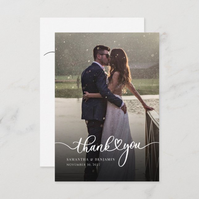 Modern Newlyweds Photo Hand-Lettered Wedding Thank You Card (Front/Back)