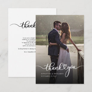 Modern Newlyweds Photo Hand-Lettered Wedding Thank You Card