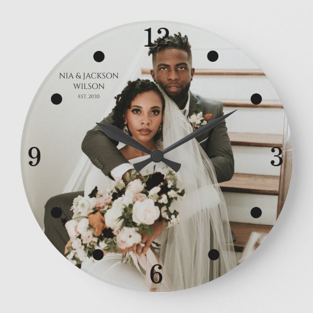 Modern Newlyweds Photo Large Clock (Front)