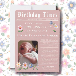 Modern Newspaper Flat Birth Announcement Card