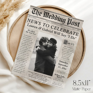 Modern Newspaper Paper Photo Wedding Invitation