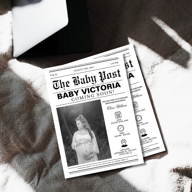 Modern Newspaper photo Baby shower Invitation (Creator Uploaded)
