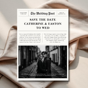 Modern Newspaper Save the Date Card for Wedding
