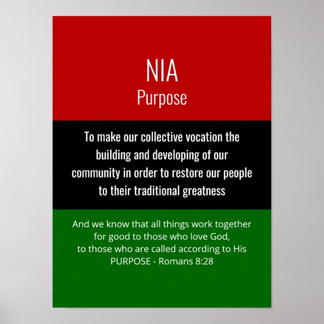 Modern NIA Purpose Romans 8 28 Christian Kwanzaa Poster (Front)