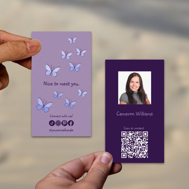 Modern Nice To Meet You Purple QR Code Social Business Card (Modern Nice To Meet You Purple QR Code Social Business Card)
