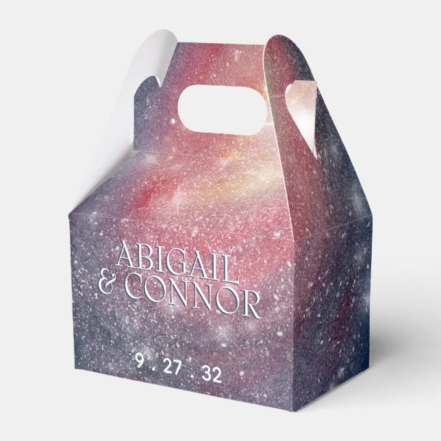 Modern Night Sky Galaxy Blue Purple Red Favour Box (Front Side)