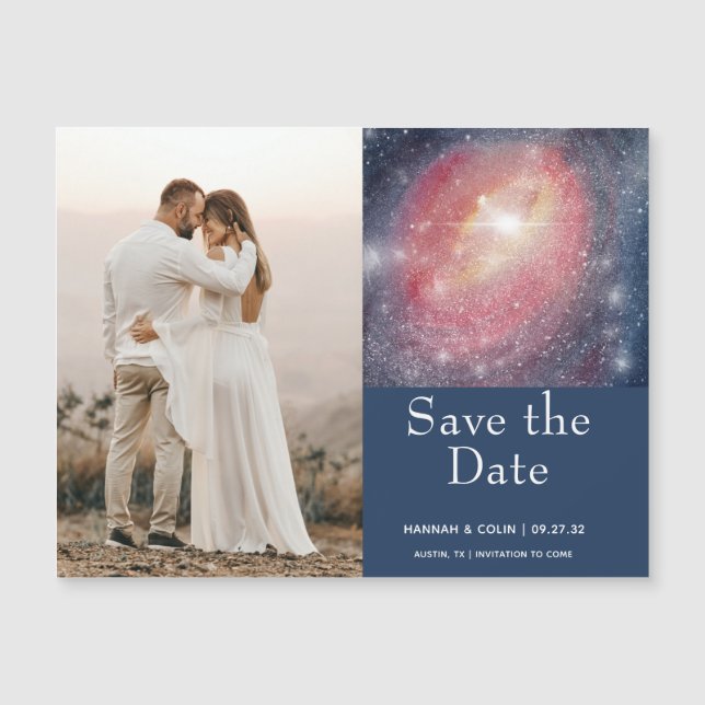 Modern Night Sky Galaxy Blue Purple Save the Date (Front)