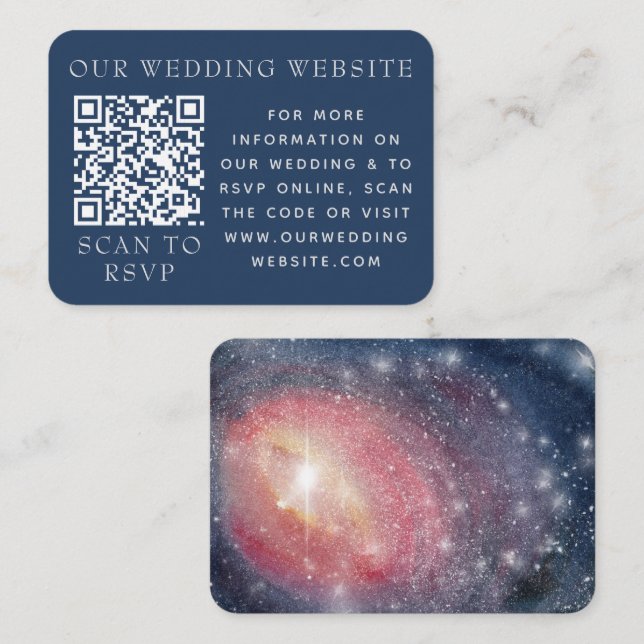 Modern Night Sky Galaxy Blue Purple Web QR Code Enclosure Card (Front/Back)