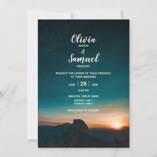 Modern Night Sky Mountain Galaxy Sunrise  Wedding Invitation