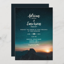 Modern Night Sky Mountain Sunrise Teal Wedding