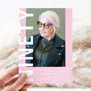 Modern NINETY Photo 90th Birthday Party Invitation