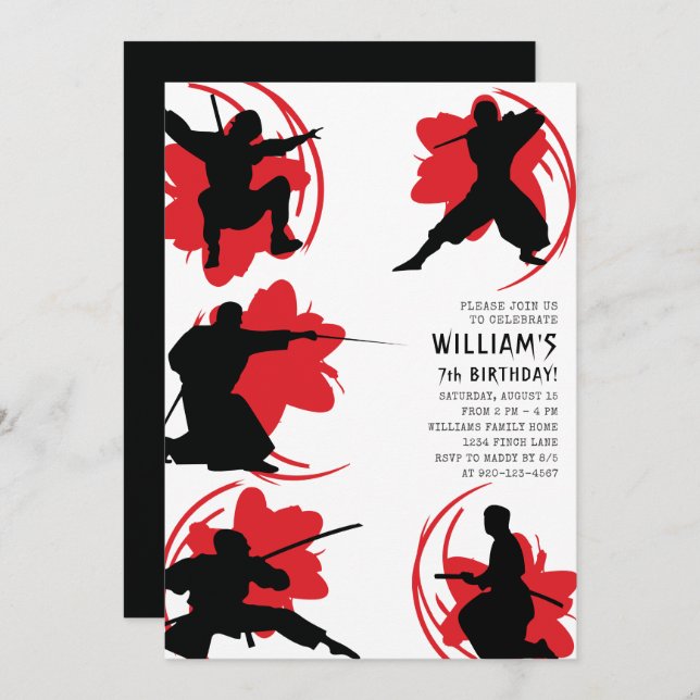 Modern Ninja Birthday Party Invitation (Front/Back)