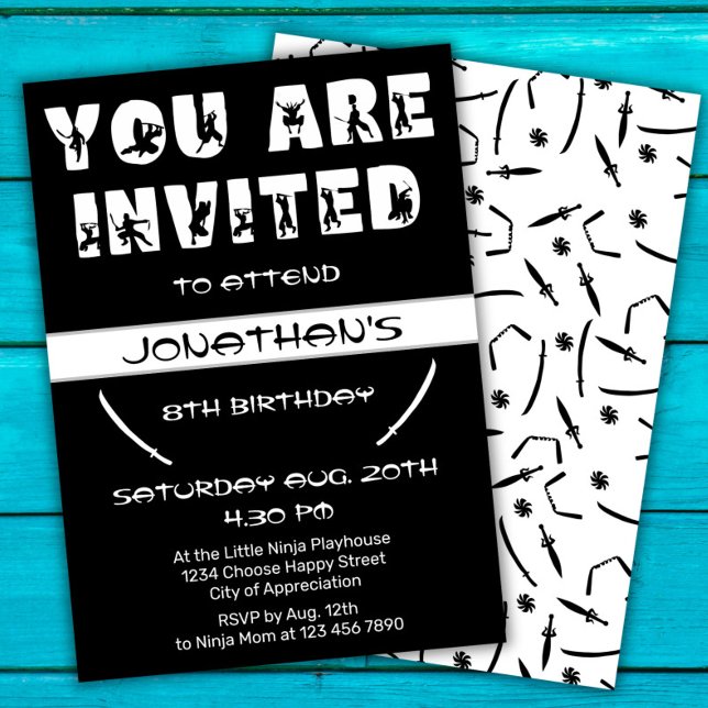 Modern Ninja Kid Warrior Silhouette Birthday Party Invitation (Creator Uploaded)