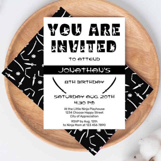 Modern Ninja Kid Warrior Silhouette Birthday Party Invitation (Creator Uploaded)