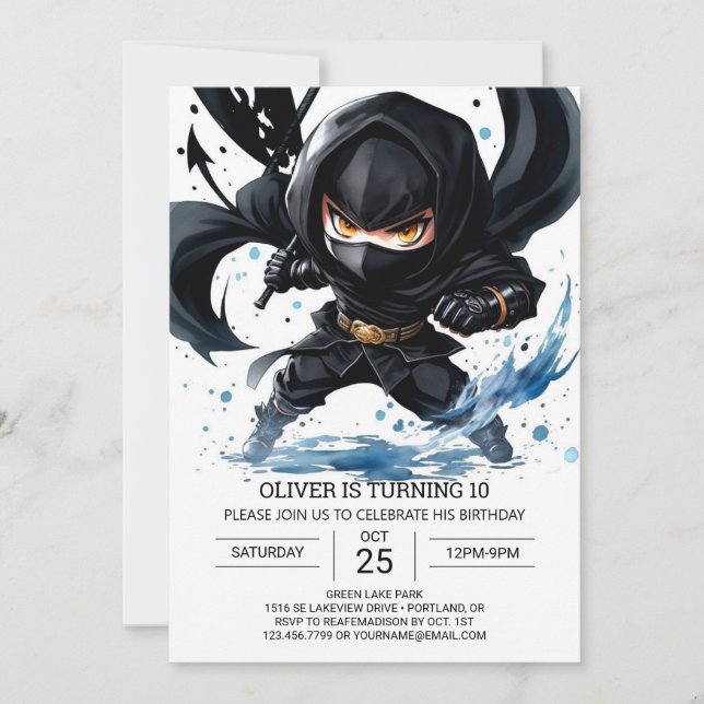 Modern Ninja Martial Arts Birthday Invitation (Front)