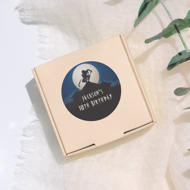 Modern Ninja Silhouette Birthday Party Classic Round Sticker (Creator Uploaded)